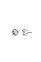 Crystalp Small Round Solitaire Earrings with Crystals - Silver